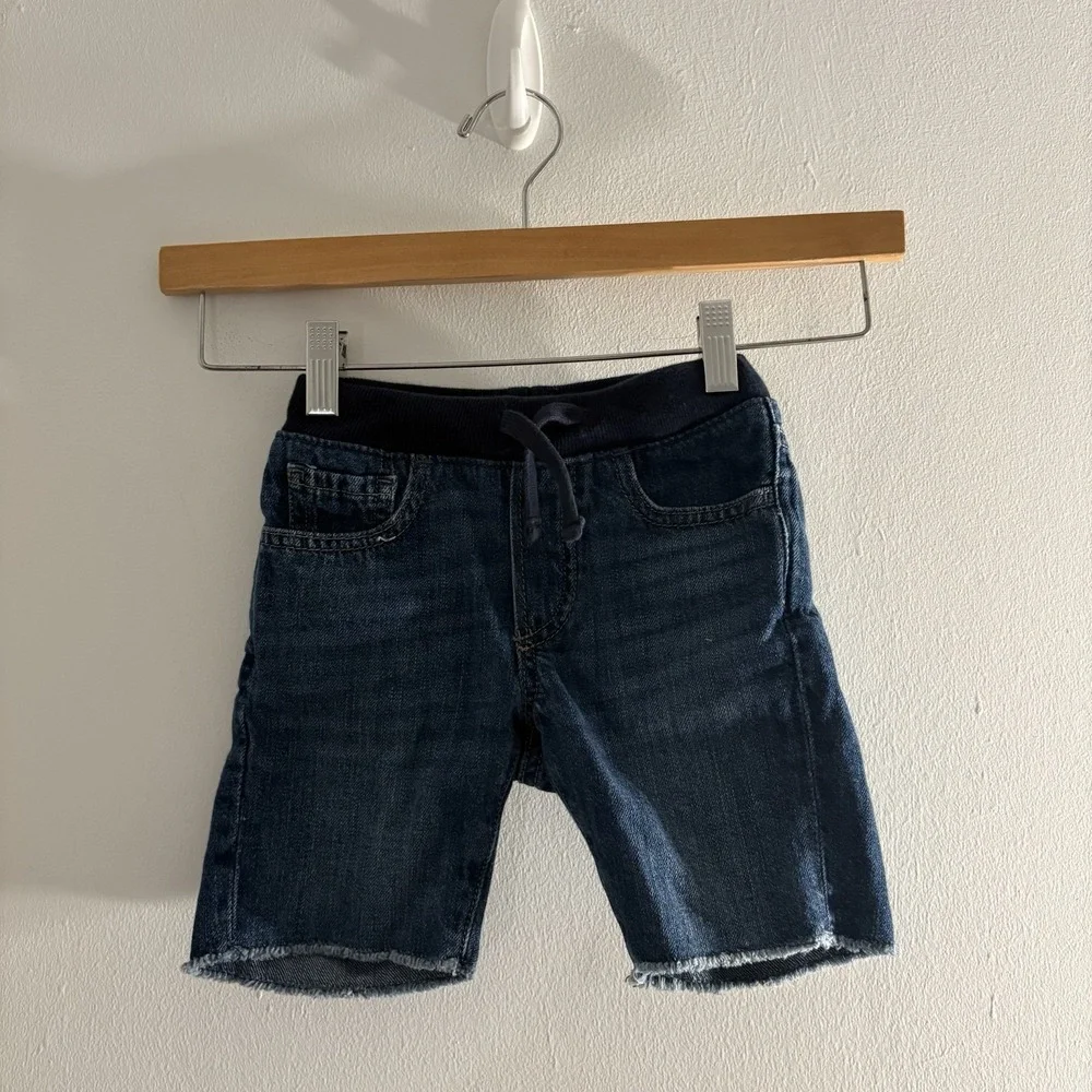 Baby Gap Boys Denim Shorts 5T Raw Hem Drawstring Waist Dark Wash 100% Cotton